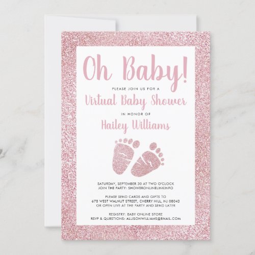 Oh Baby Pink Glitter Baby Feet Virtual Baby Shower Invitation