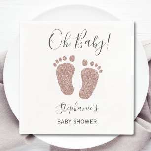 Oh Baby Pink Glitter Baby Shower Napkins