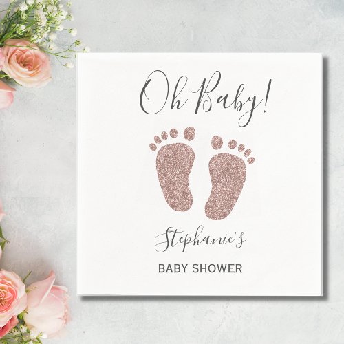 Oh Baby Pink Glitter Baby Shower  Napkins