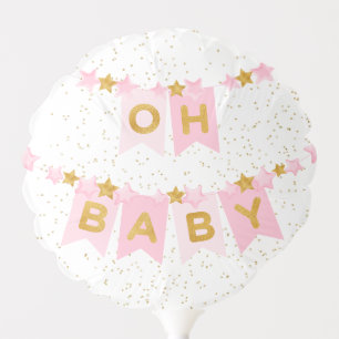 Oh Baby Pink Gold Bunting Flags Balloon