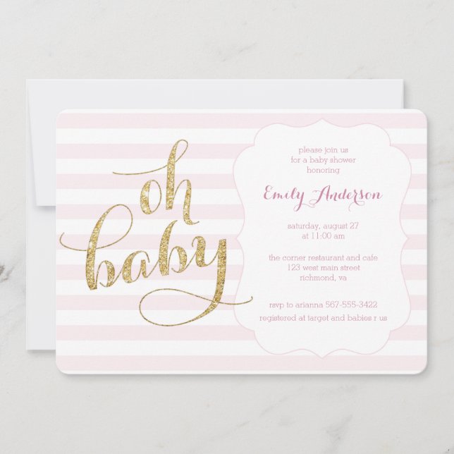 Oh Baby Pink Gold Glitter Baby Shower Invite (Front)