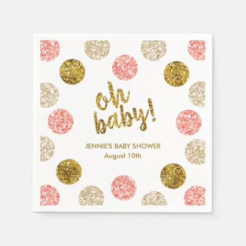 Oh Baby Pink  Gold Glitter Baby Shower Napkins