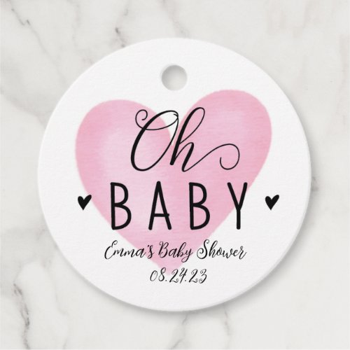 Oh Baby Pink Heart Baby Shower Sticker Favor Tags