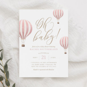 Oh Baby Pink Hot Air Balloon Baby Shower Invitatio Invitation