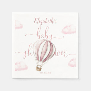 Oh Baby Pink Hot Air Balloon Girl Baby Shower Napkins