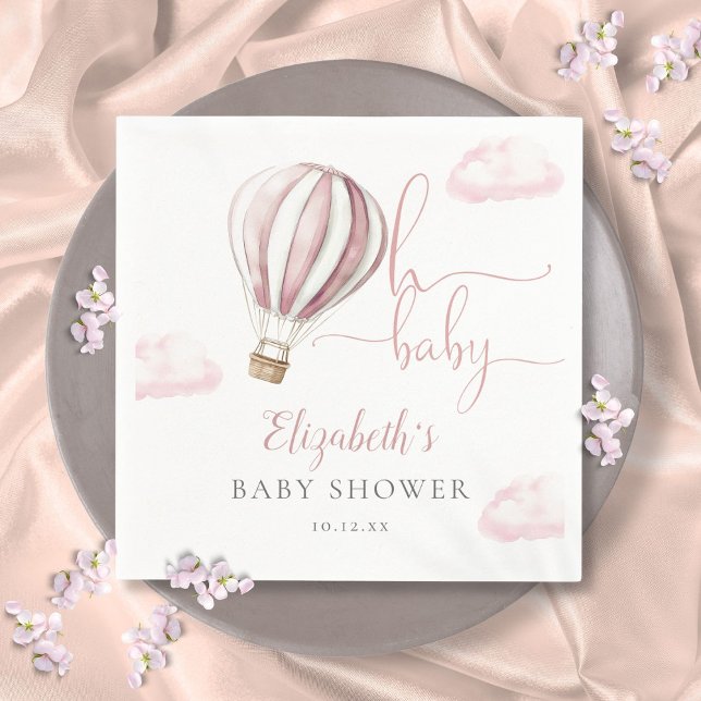 Oh Baby Pink Hot Air Balloon Girl Baby Shower Napkins (Oh Baby Pink Hot Air Balloon Girl Baby Shower Napkins)