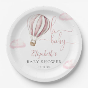 Oh Baby Pink Hot Air Balloon Girl Baby Shower Paper Plates