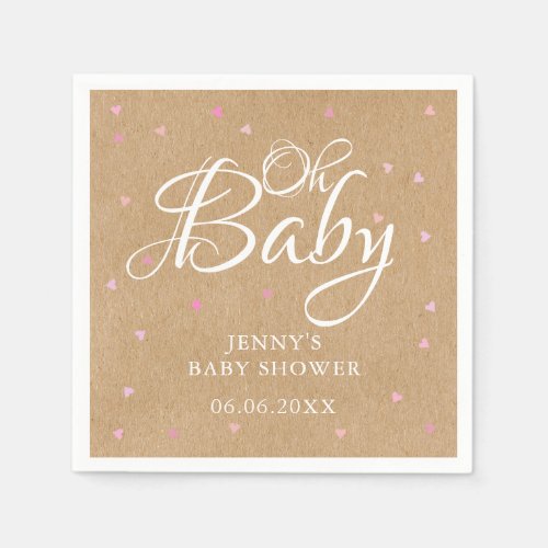 Oh Baby Pink Love Hearts Baby Shower  Sprinkle Napkins