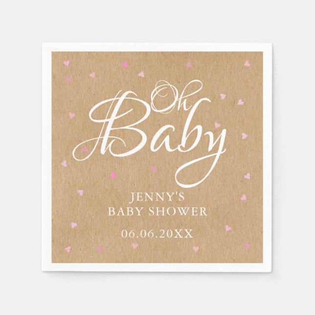 Oh Baby Pink Love Hearts Baby Shower / Sprinkle Napkins (Front)