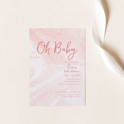 Oh Baby Pink Marble Girl Baby Shower Invitation