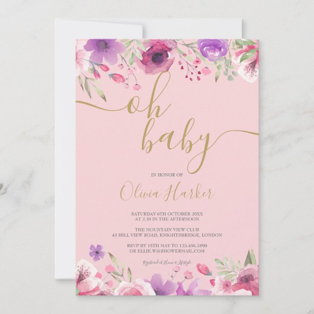 Oh Baby Pink Meadow Flowers Baby Shower / Sprinkle Invitation (Front)