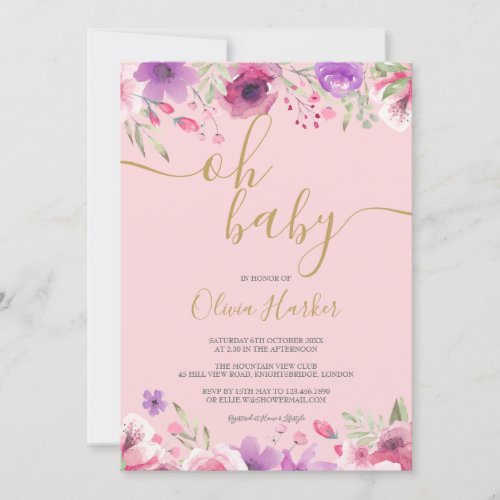 Oh Baby Pink Meadow Flowers Baby Shower  Sprinkle Invitation