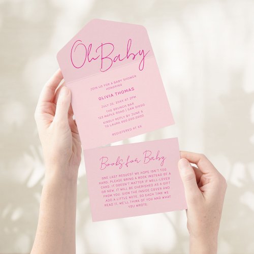 Oh Baby Pink Minimal Baby Shower All In One Invitation