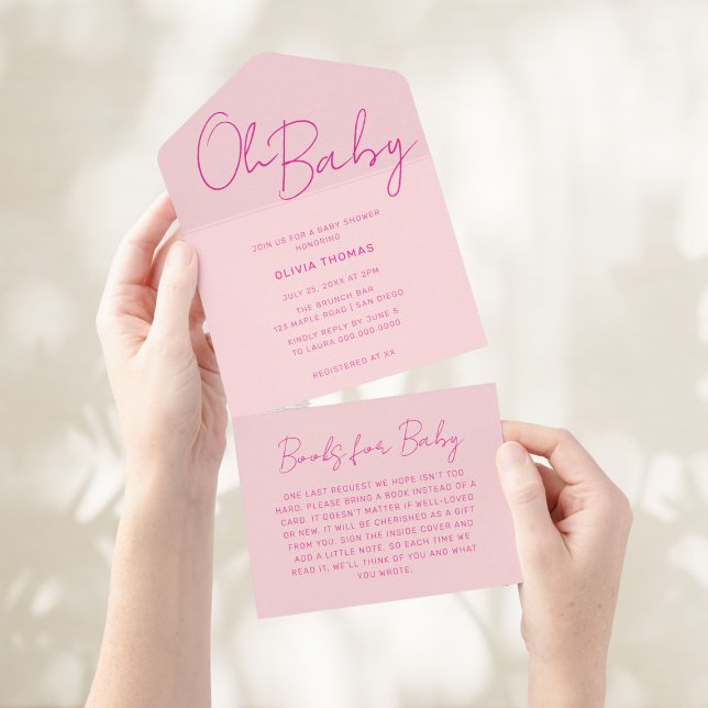 Oh Baby Pink Minimal Baby Shower All In One Invitation (Creator Uploaded)