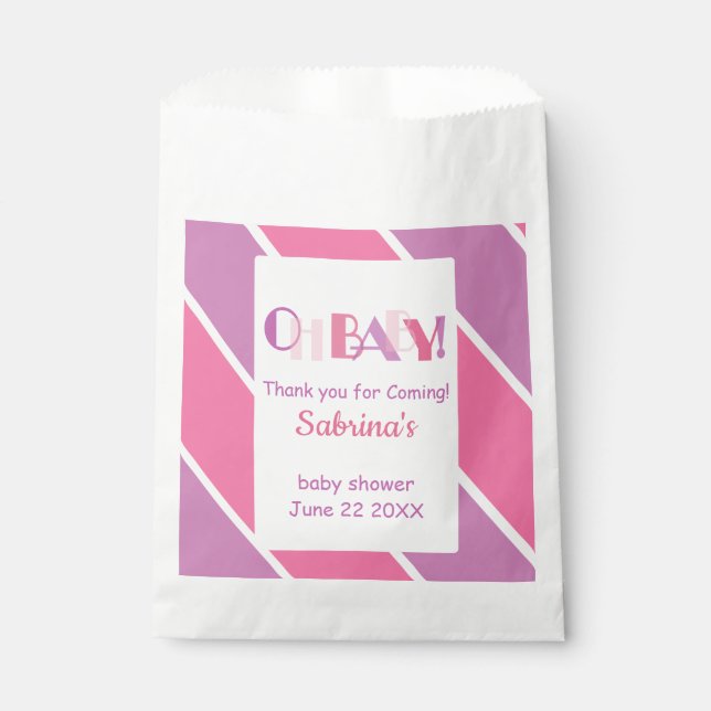 Oh Baby Pink Modern Baby Shower Favor Bag (Front)