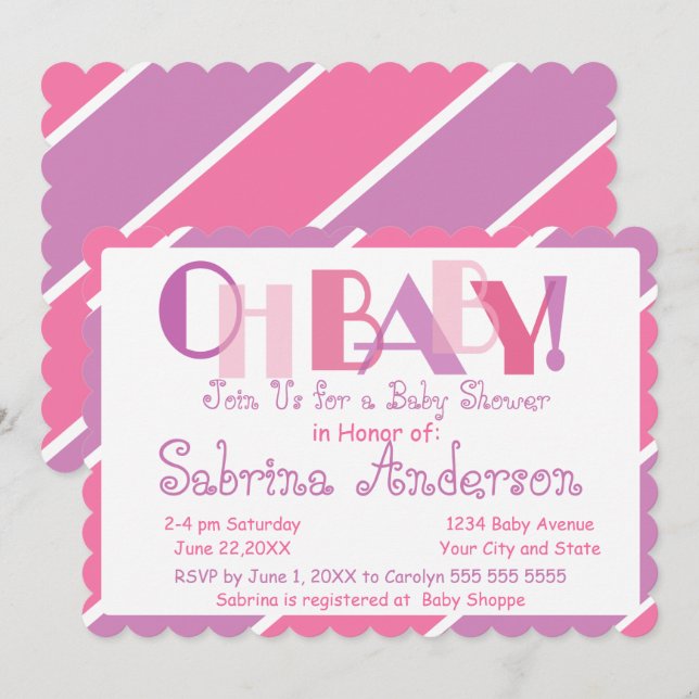 Oh Baby Pink Modern Whimsical Baby Shower Invitation (Front/Back)