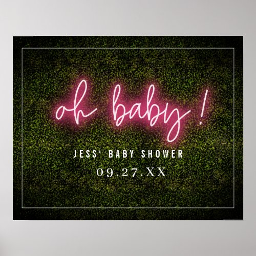 Oh Baby Pink Neon Boxwood Baby Shower Poster