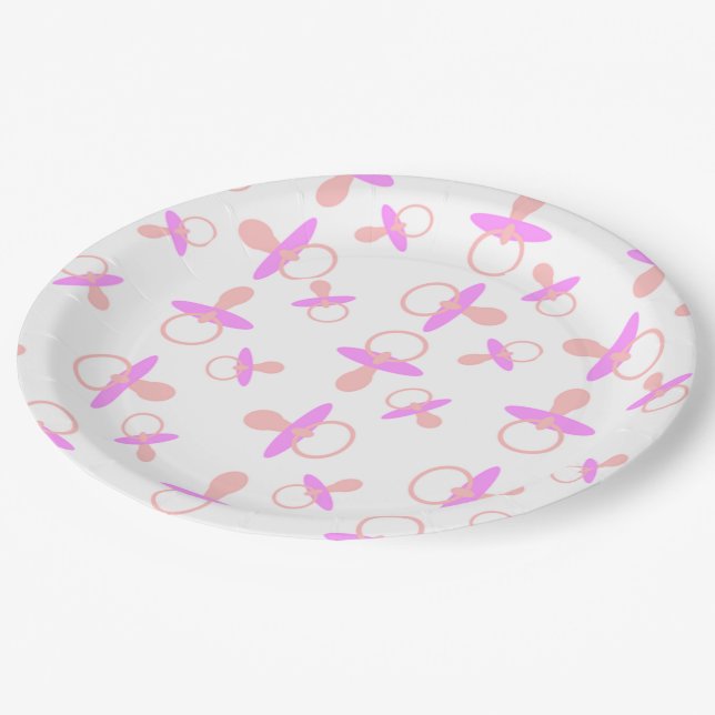 Oh Baby Pink Pacifiers Paper Plates (Angled)