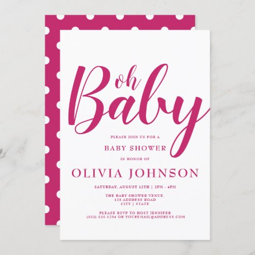 Oh Baby _ Pink Peacock Polka Dot Baby Shower Invitation