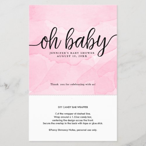 Oh Baby Pink Personalized Candy Bar Wrapper