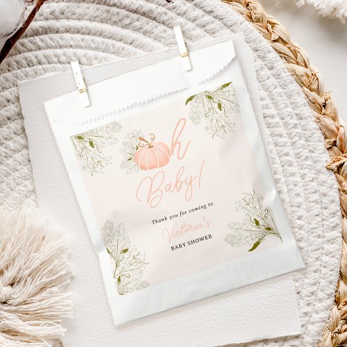 Oh Baby pink pumpkin floral chic baby shower Favor Bag