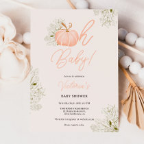 Oh Baby pink pumpkin floral girl baby shower Invitation