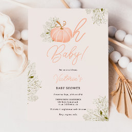 Oh Baby pink pumpkin floral girl baby shower Invitation