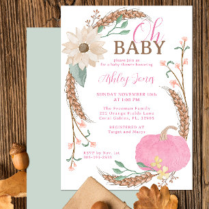 Oh Baby Pink Pumpkin Shower Invite