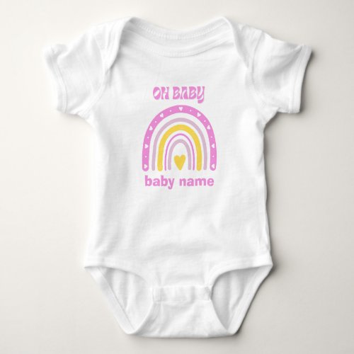 oh baby pink rainbow personalised baby bodysuit