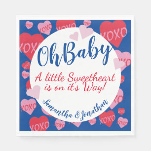 Oh Baby Pink Red Sweethearts Baby Shower Blue Napkins