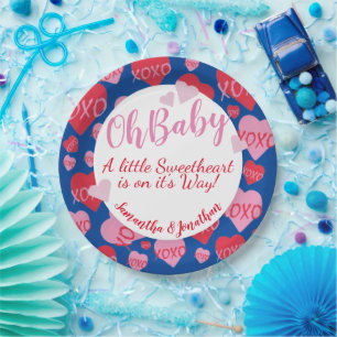 Oh Baby Pink Red Sweethearts Baby Shower Blue Paper Plates