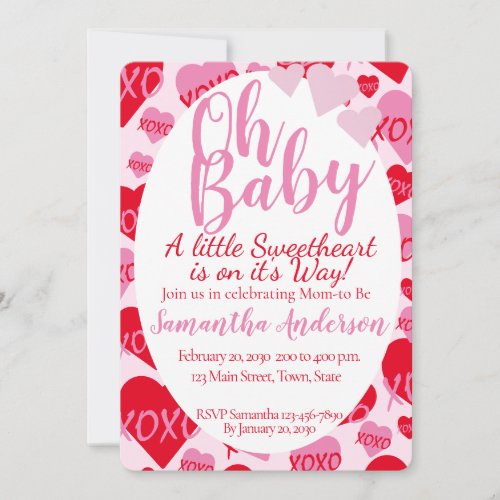 Oh Baby Pink Red Sweethearts Baby Shower Pink Invitation