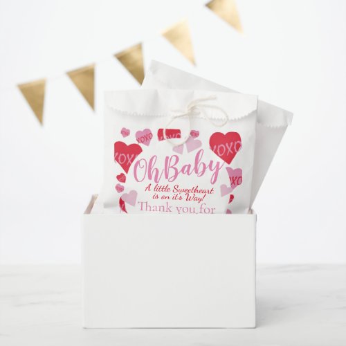 Oh Baby Pink Red Sweethearts Baby Shower White Favor Bag