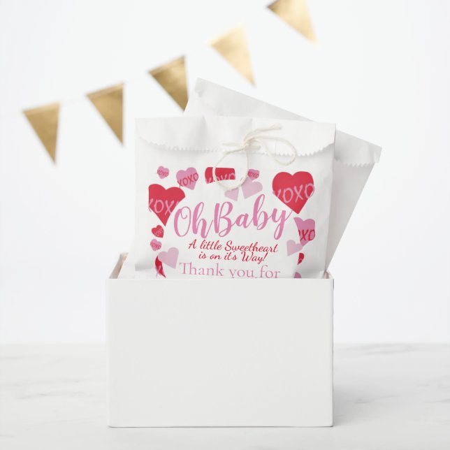 Oh Baby Pink Red Sweethearts Baby Shower White Favor Bag (Party)