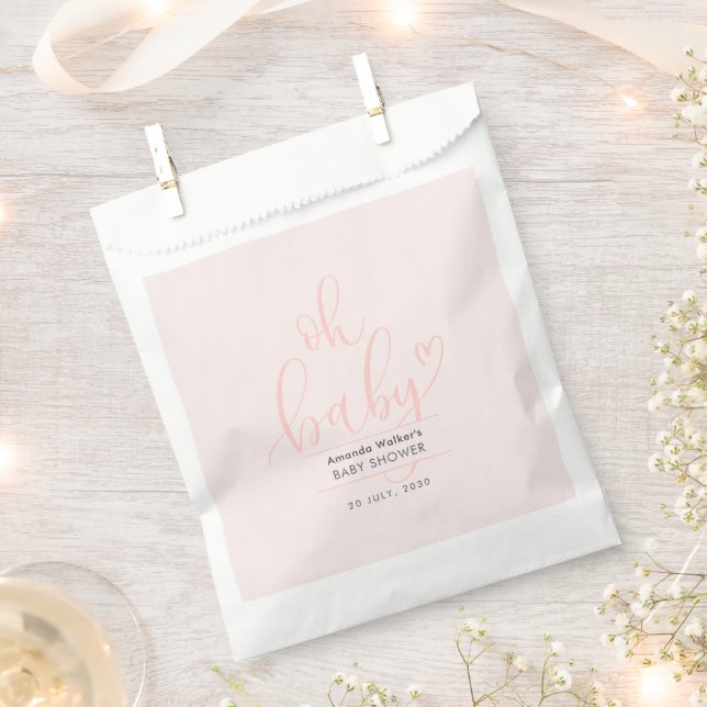 Oh Baby Pink Script Minimal Baby Shower  Favor Bag (Clipped)