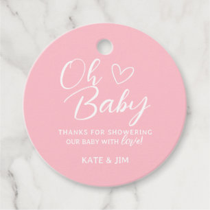Oh Baby Pink Simple Girl Baby Shower Thank You Favor Tags