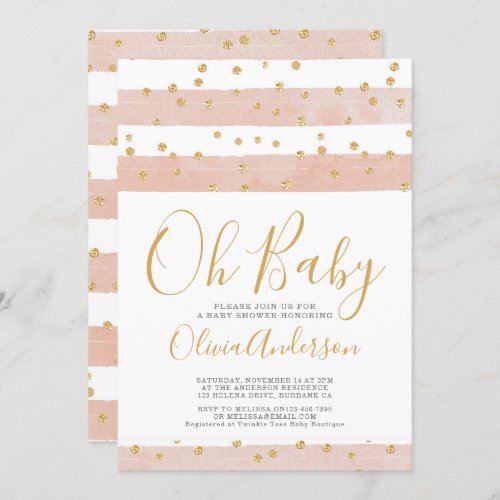 Oh Baby Pink Stripe Glitter Baby Shower Invitation