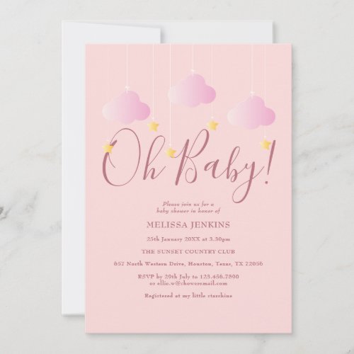 Oh Baby Pink Twinkle Twinkle Baby Shower Sprinkle Invitation