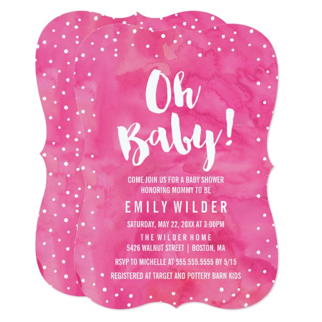 Oh Baby Pink Watercolor Baby Shower Invitation