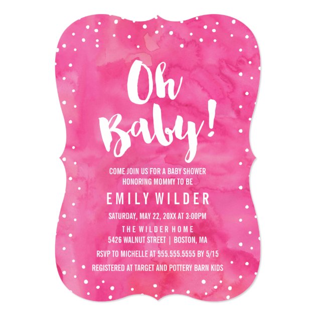 Oh Baby Pink Watercolor Baby Shower Invitation