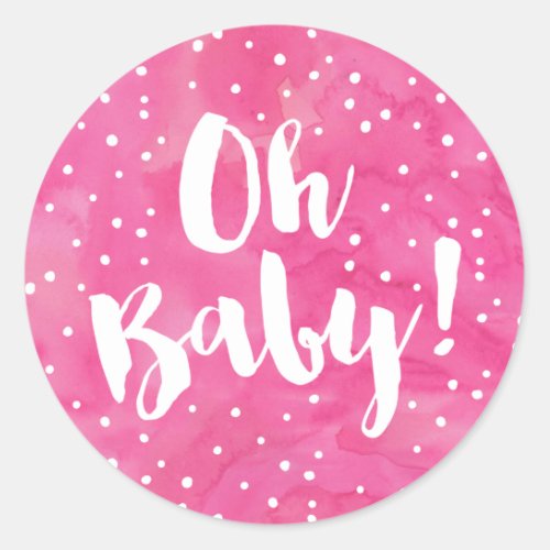 Oh Baby Pink Watercolor Baby Shower Classic Round Sticker