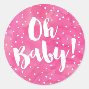 Oh Baby Pink Watercolor Baby Shower Classic Round Sticker
