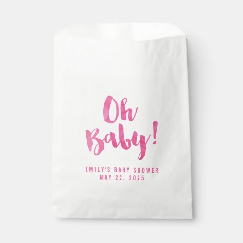 Oh Baby Pink Watercolor Baby Shower Favor Bag