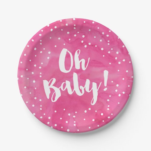 Oh Baby Pink Watercolor Baby Shower Paper Plates