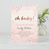 OH BABY! Pink Watercolor & Gold Foil Baby Shower Invitation (Standing Front)