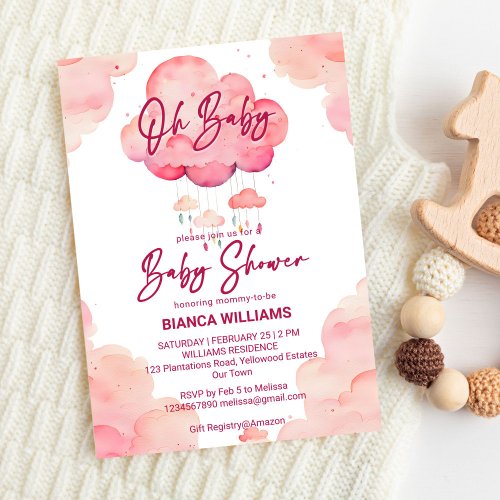 Oh baby pink whimsical cloud baby shower template