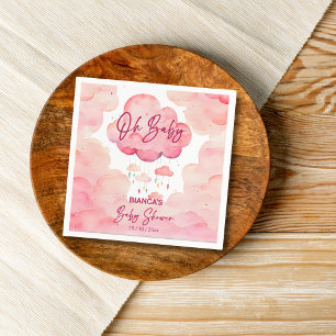 Oh baby pink whimsical cloud baby shower template napkins