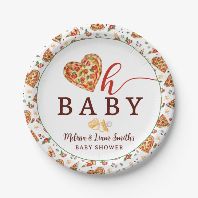 Oh Baby Pizza and Pacifiers Baby Shower Paper Plat Plates (Front)