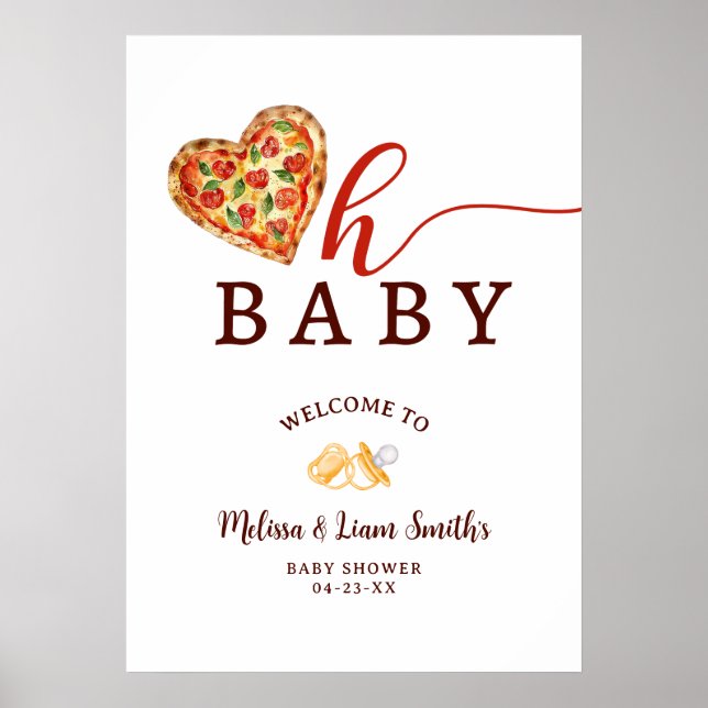 Oh Baby Pizza Baby Shower Welcome Sign – Fun Food  (Front)
