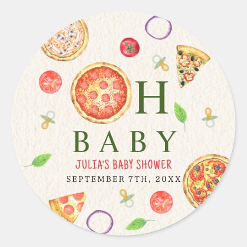 Oh Baby Pizza  Pacifiers Baby Shower Classic Round Sticker